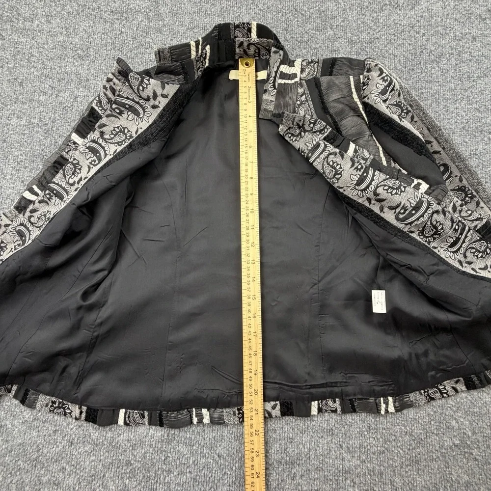 Manius Silk Jacket Paisley Ruffle Trim Open Front Cropped S M‎
